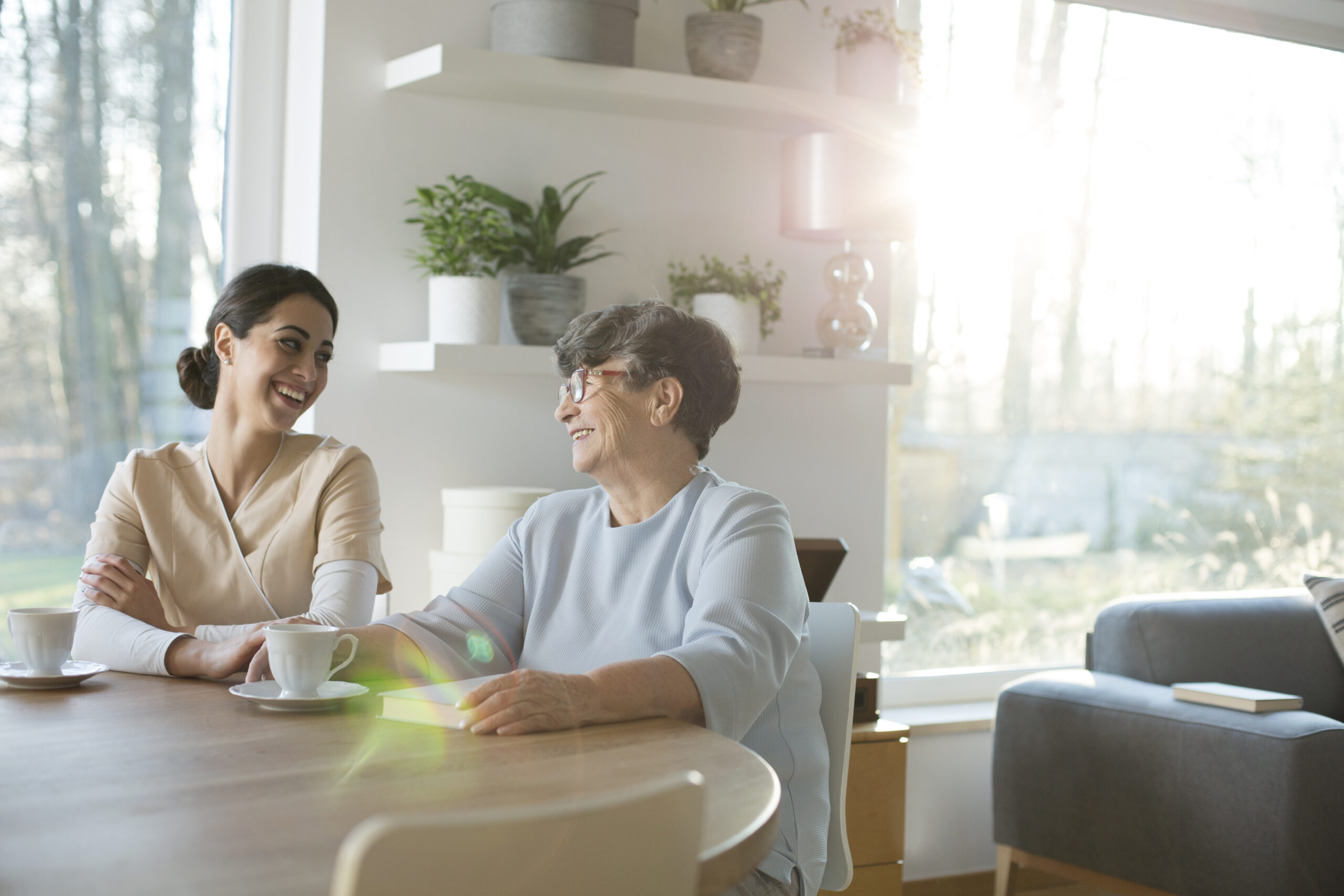 Mother and daughter laughing